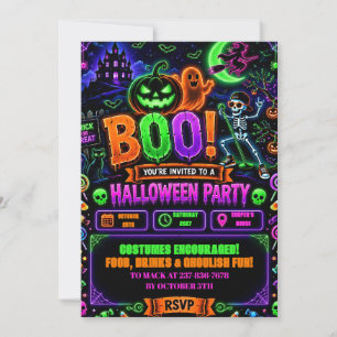 Invitación Cumpleaños de Halloween Neon Editable