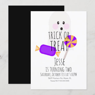 Invitación Cumpleaños de Halloween Neon Truco o Travesura Fan