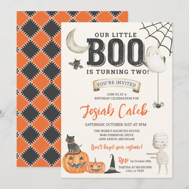 Invitación Cumpleaños de Halloween para niños de Little Boo (Anverso / Reverso)