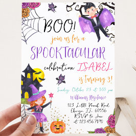 Invitación Cumpleaños de Halloween Rosa Púrpura Espeluznante