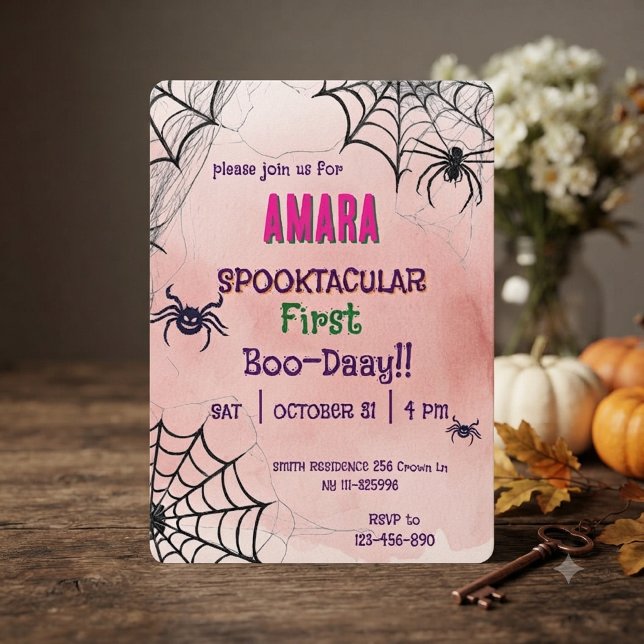 Invitación Cumpleaños de Halloween Rosa y arañas Halloween  (Subido por el creador)