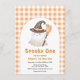 Invitación Cumpleaños de Halloween Uno Espeluznante Gingham N