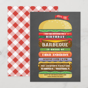 Invitación Cumpleaños de hamburguesa apilada en tiza