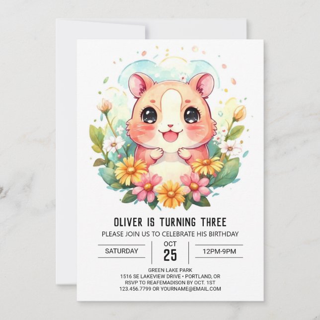 Invitación Cumpleaños de Hamster encantado para niños (Anverso)