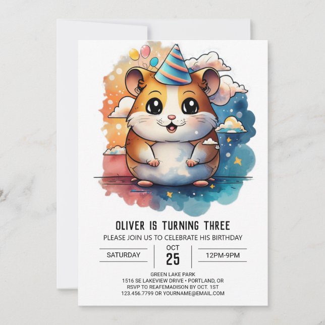 Invitación Cumpleaños de Hamster Friends (Anverso)