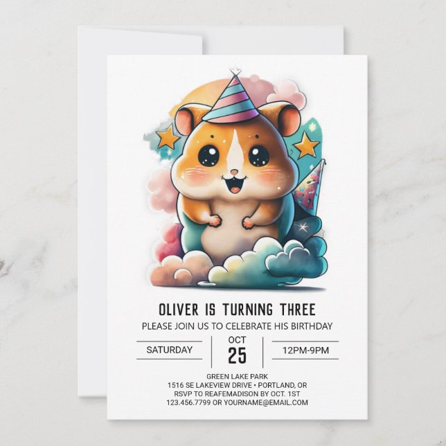Invitación Cumpleaños de Hamster Haven (Anverso)