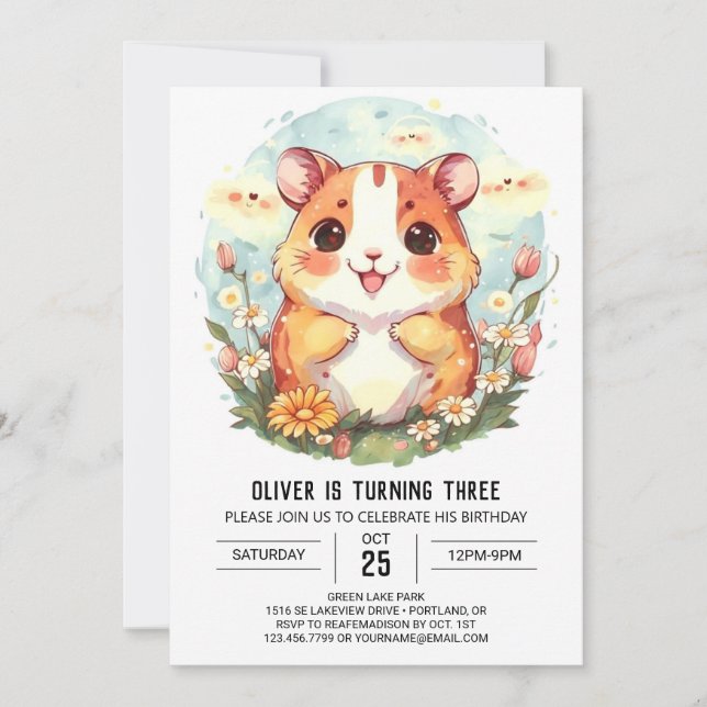 Invitación Cumpleaños de Happy Hamster (Anverso)