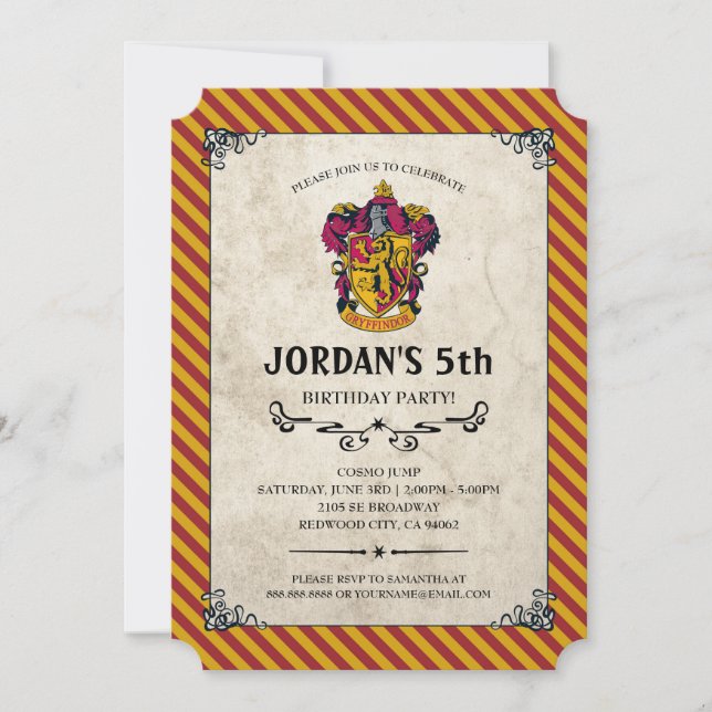 Invitación Cumpleaños de Harry Potter | Gryffindor (Anverso)
