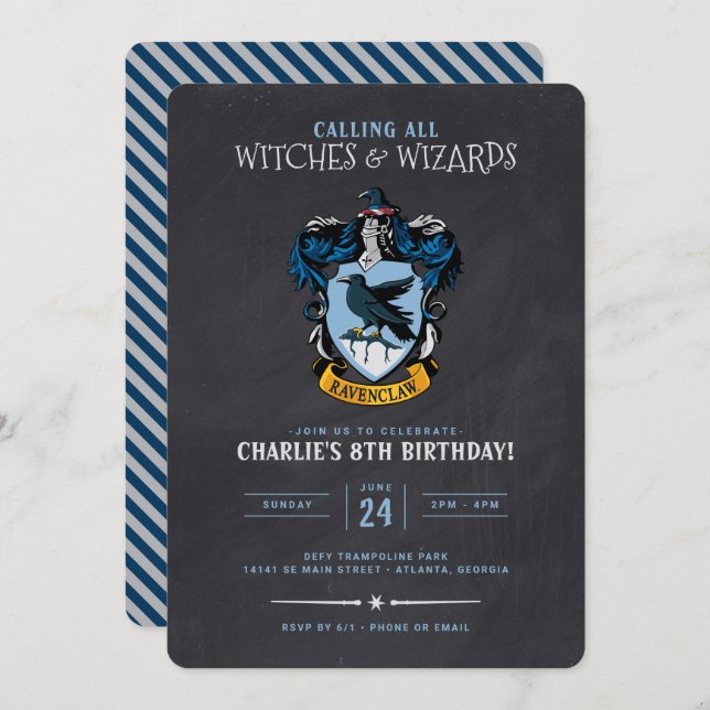 Invitación Cumpleaños de Harry Potter | Ravenclaw Chalkboard (Anverso / Reverso)