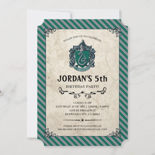Invitación Cumpleaños de Harry Potter | Slytherin (Anverso)