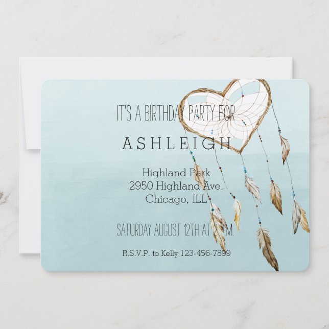 Invitación Cumpleaños de Heart Dream Catcher (Anverso)