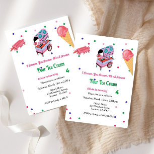 Invitación cumpleaños de helado chica grito Cuatro cumpleaños