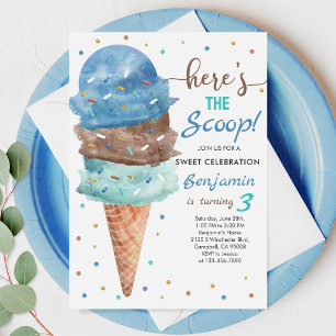 Invitación Cumpleaños de Helado: Cono de Menta Azul