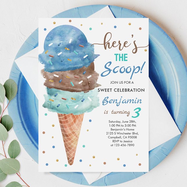Invitación Cumpleaños de Helado: Cono de Menta Azul (Subido por el creador)