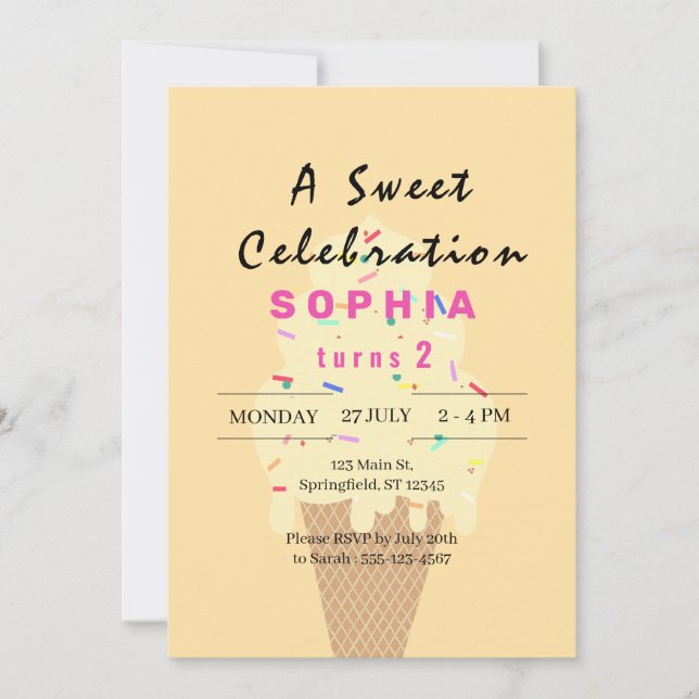 Invitación Cumpleaños de Helado Dulce (Anverso)