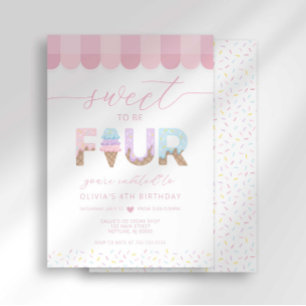 Invitación Cumpleaños de helado Dulce de 4 años con Purpurina
