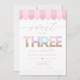 Invitación Cumpleaños de helado Dulce ser 3 con Purpurina Ros