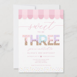 Invitación Cumpleaños de helado Dulce ser 3 con Purpurina Ros
