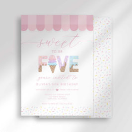 Invitación Cumpleaños de helado Dulce ser 5 con sprinkles ros