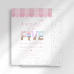 Invitación Cumpleaños de helado Dulce ser 5 con sprinkles ros