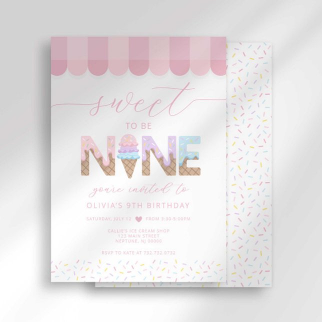 Invitación Cumpleaños de helado Dulce ser 9 con Purpurina Ros (Subido por el creador)