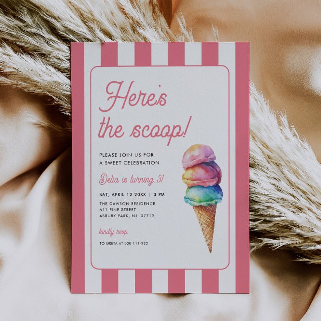 Invitación Cumpleaños de Helado Here's the Scoop (Subido por el creador)