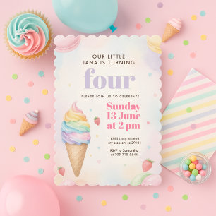Invitación Cumpleaños de Helado Morado Pastel   Niña Dulce