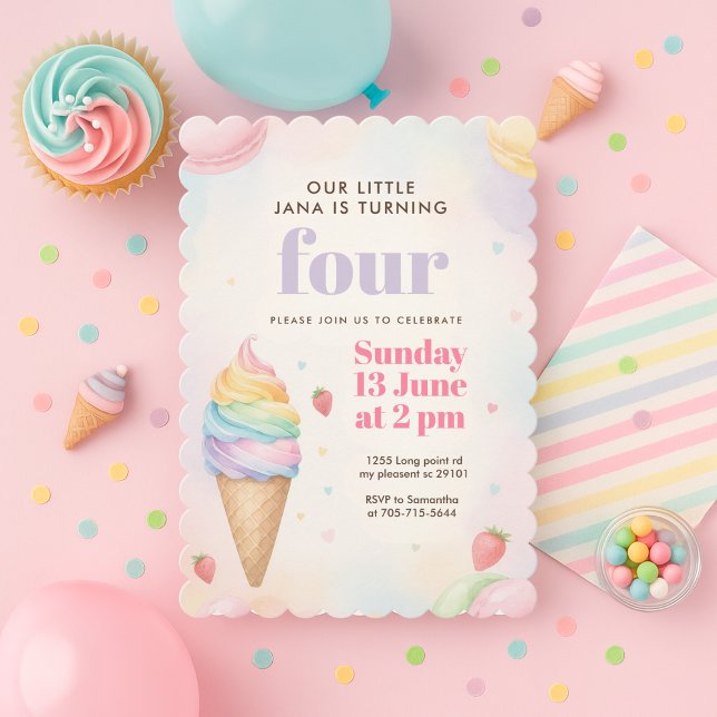 Invitación Cumpleaños de Helado Morado Pastel | Niña Dulce (Subido por el creador)
