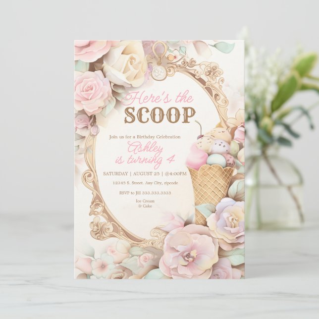 Invitación Cumpleaños de helados de cosecha, helado de rubor (Anverso de pie)