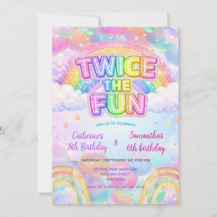 Invitación Cumpleaños de hermanos con doble diversión arcoíri