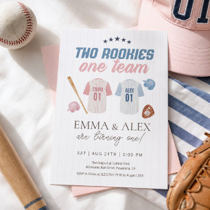 Invitación Cumpleaños de hermanos gemelos de béisbol Dos Nova