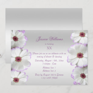 Invitación Cumpleaños de hermosas flores blancas y lila