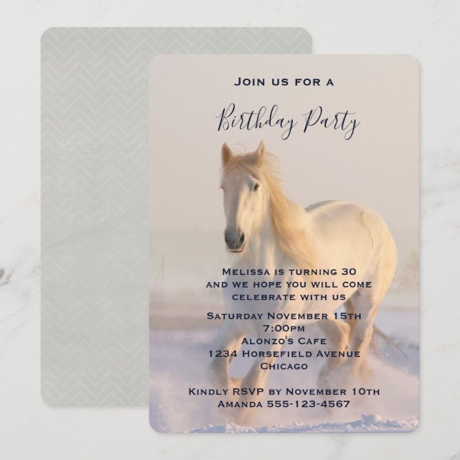 Invitación Cumpleaños de Hermoso Caballo Blanco Corriendo en  (Anverso / Reverso)