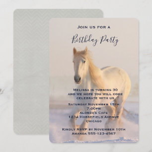 Invitación Cumpleaños de Hermoso Caballo Blanco Corriendo en 
