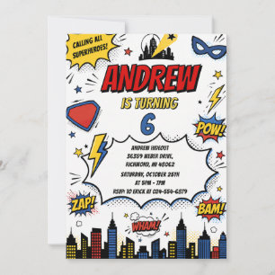 Invitación Cumpleaños de Héroe de Cómic Moderno Personalizado