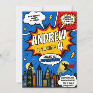 Invitación Cumpleaños de Héroe de Cómic Personalizado
