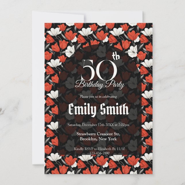 Invitación Cumpleaños De Hija Con Tema De Tulipán De Moda (Anverso)