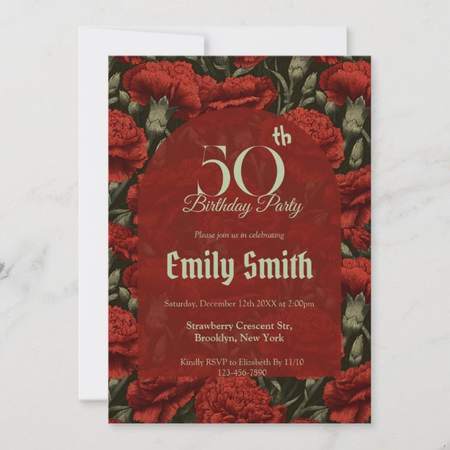 Invitación Cumpleaños De Hija Estética De Clavel De Moda (Anverso)