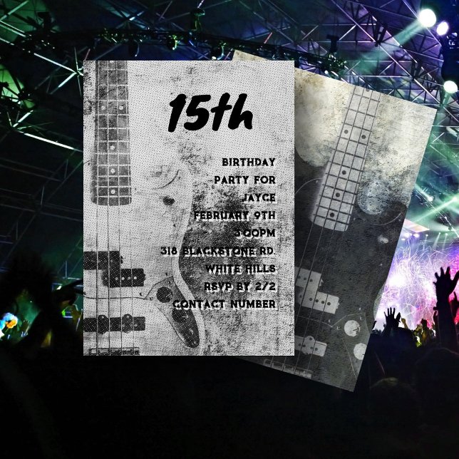 Invitación Cumpleaños de hijo adolescente con guitarra grunge (Subido por el creador)