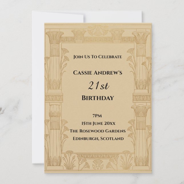 Invitación Cumpleaños de hito Art Déco dorado (Anverso)