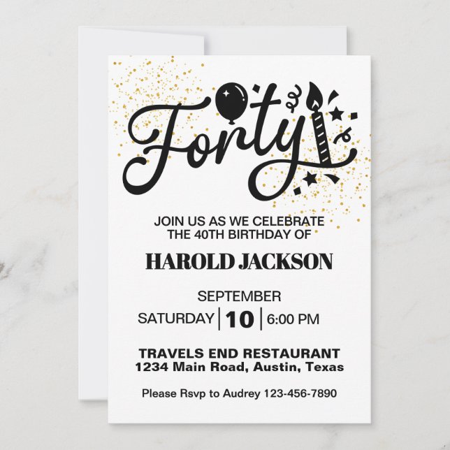 Invitación Cumpleaños de hito cuadragésimo (Anverso)