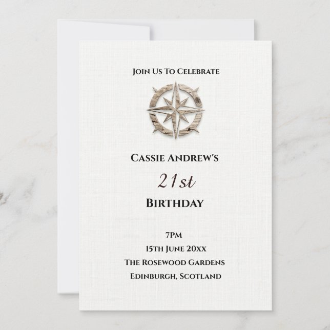 Invitación Cumpleaños de hito de brújula (Anverso)