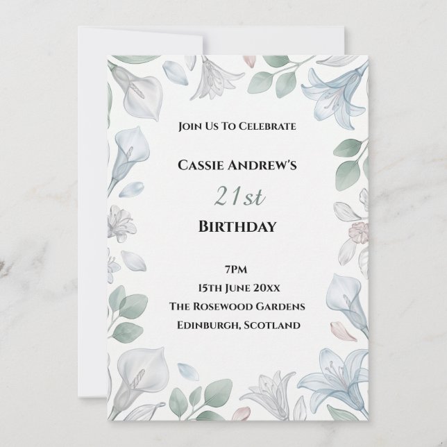 Invitación Cumpleaños de hito de vegetación gris azul (Anverso)