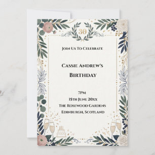 Invitación Cumpleaños de hito de vegetación gris azul