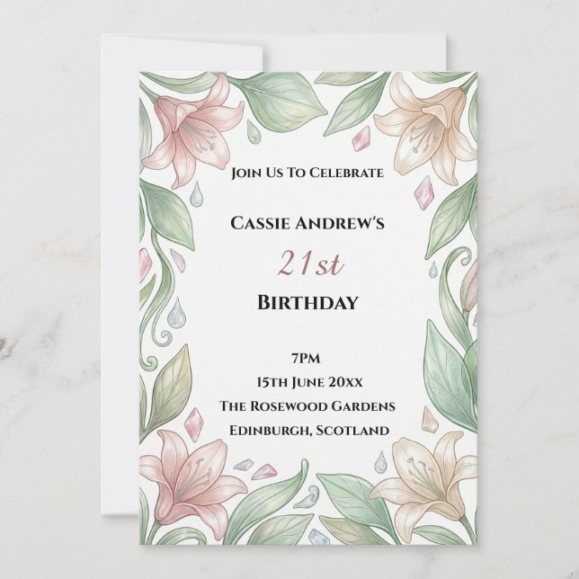 Invitación Cumpleaños de hito en acuarela rosada (Anverso)