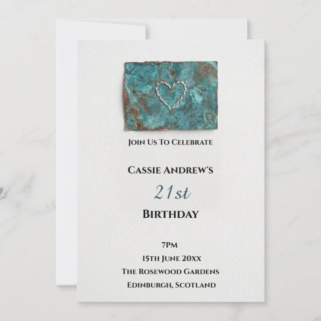 Invitación Cumpleaños de hito en acuarela turquesa (Anverso)