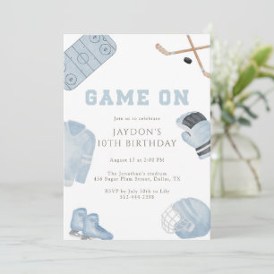 Invitación Cumpleaños de Hockey Blue Game On para Niños Depor