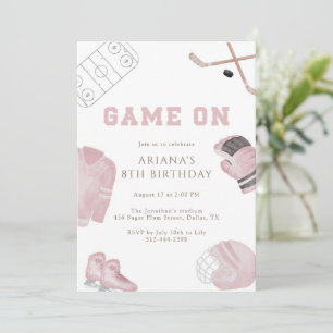Invitación Cumpleaños de Hockey Juego Rosa Cumpleaños Chicas