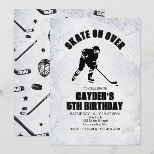 Invitación Cumpleaños de Hockey negro y blanco
