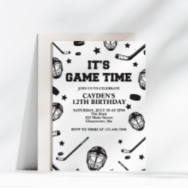 Invitación Cumpleaños de Hockey negro y blanco